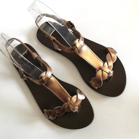 ASOS Copper T-Strap Twisted Leather Sandals - Picture 3 of 13